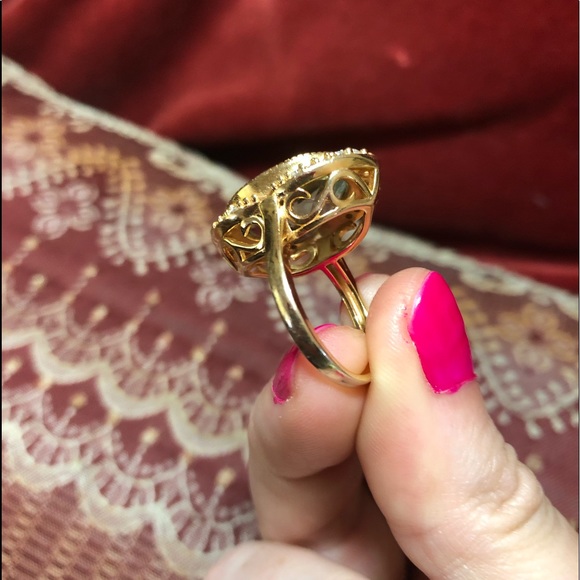 Green amethyst ring halo cubic zirconia  18 k gold over sterling silver size 7. - Picture 4 of 13